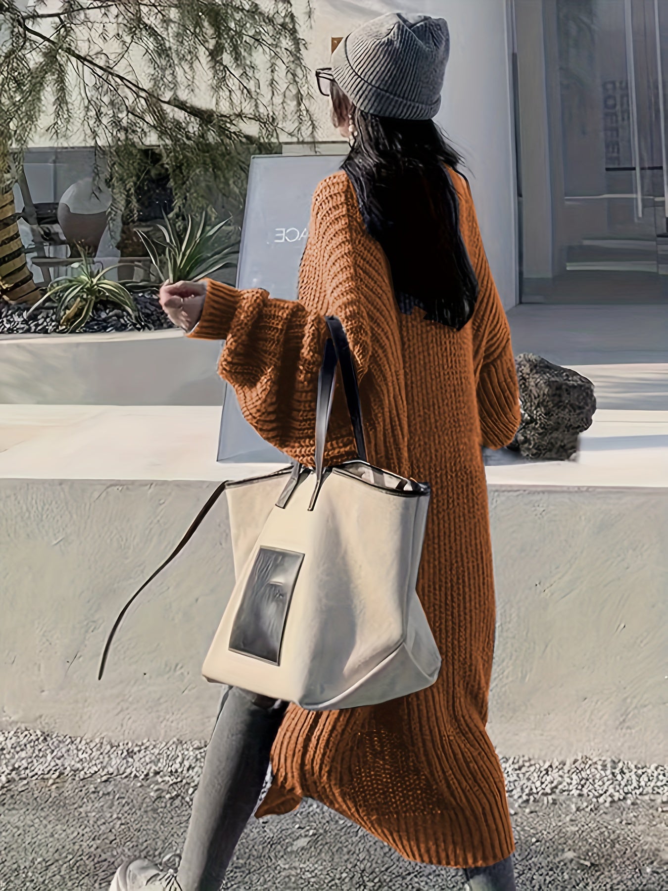 Open Front Loose Knit Cardigan Long Sleeve Sweater