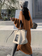 Open Front Loose Knit Cardigan Long Sleeve Sweater