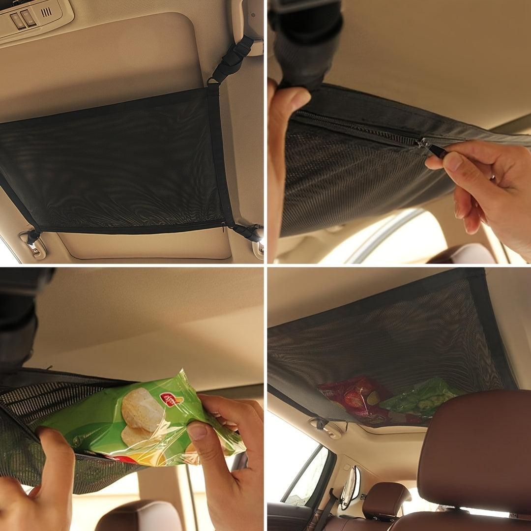 Car Roof Storage Net Bag - Double Layer Zipper - Car Interior Accessories