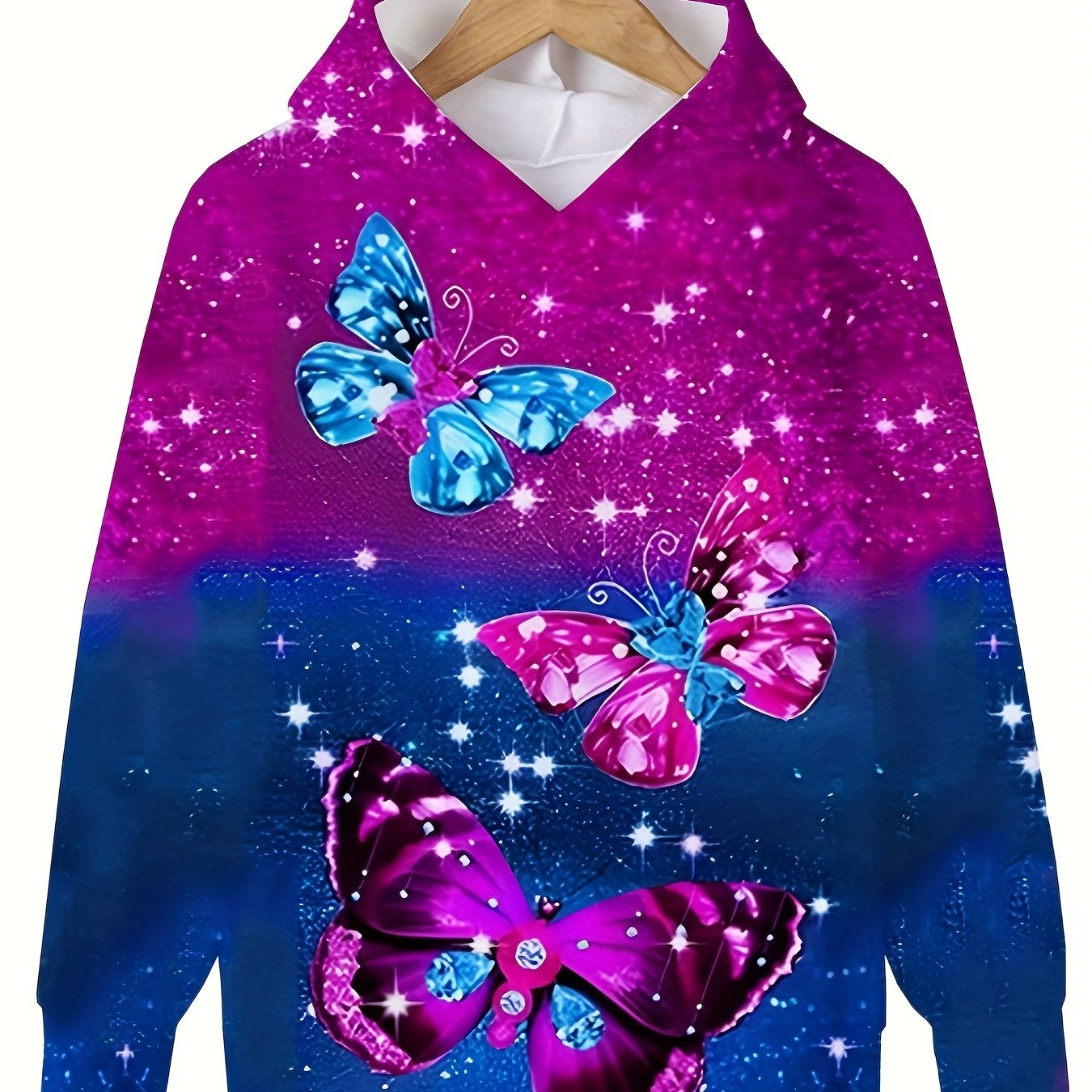 Diamond Butterfly Pattern Hooded Sweatshirt Girls Boys Sports