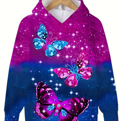 Diamond Butterfly Pattern Hooded Sweatshirt Girls Boys Sports