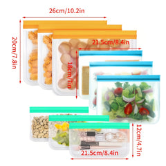 9pcs Silicone Food Storage Pouches Leak Proof BPA Self Sealing Bag