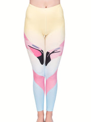 Boho Flamingo Skinny Leggings High Waist Stretchy Leggings Women's