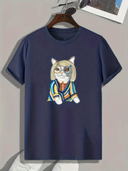 Funny Cat Print Graphic T-shirt for Men