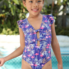 Toddler Girls Flamingo Ruffle Trim Swimsuit Kids Summer Beach Clothes