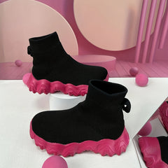 Girl's High Top Woven Knit Slip On Sock Shoes