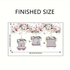 Flowers Wall Stickers DIY Butterfly Green Leaves Birdcage Parrots Wall Decals