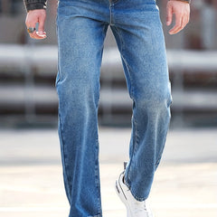 Men's Wide Leg Cotton Jeans Solid Denim Pants