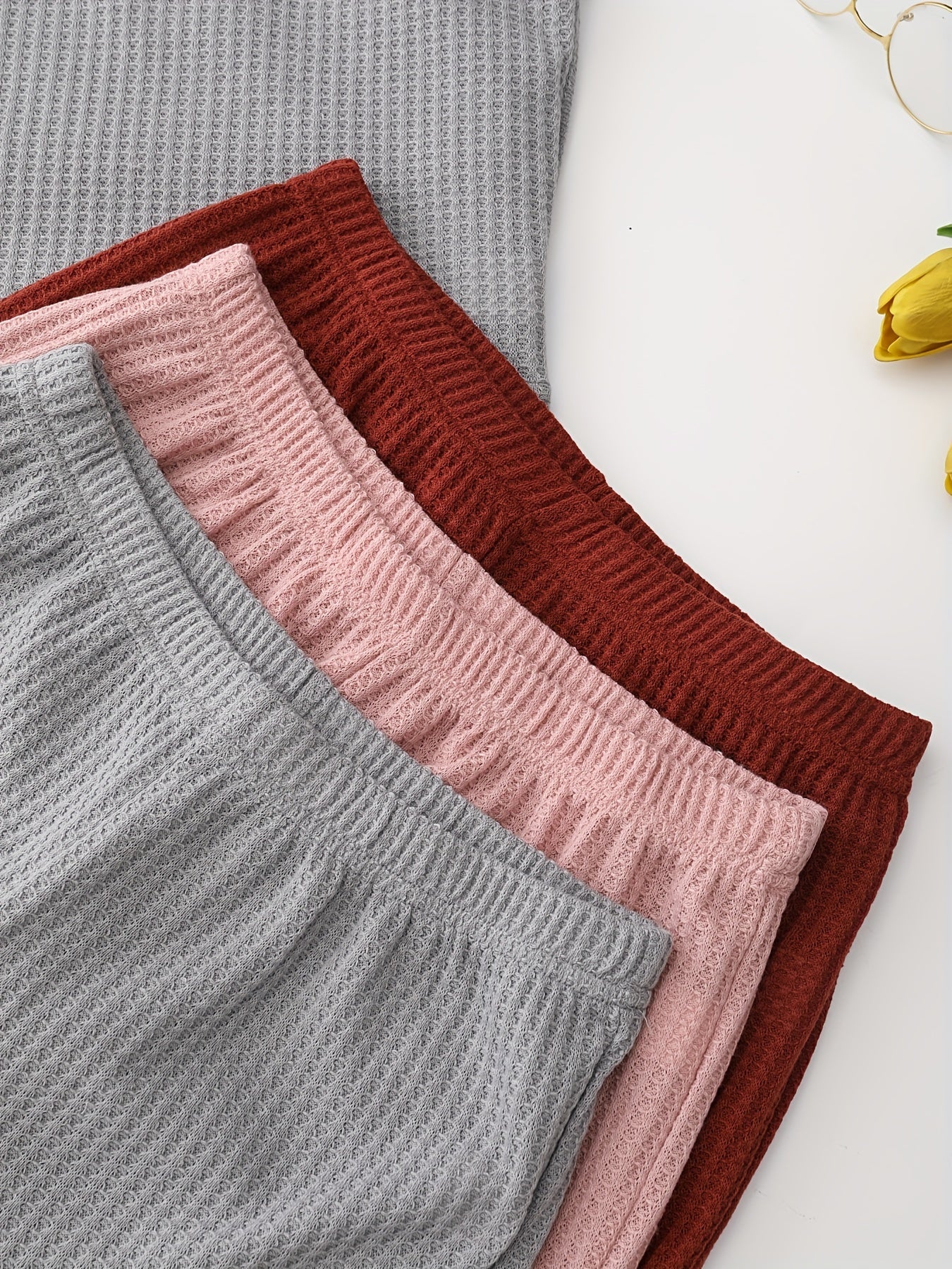 Waffle Lounge Set V Neck Cami Top & Shorts Women's Loungewear