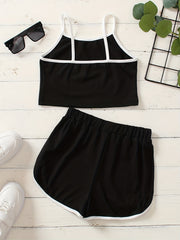 Girl's 2 Piece Casual Sports Suit Top & Shorts Set for Summer