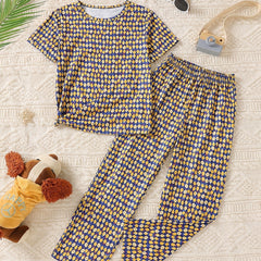 2pcs Lemon Print Kid's Pajama Set Comfy PJ Girl's Loungewear