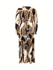 Colorblock Leopard Print Maxi Dress With Belt