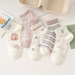 5 Pairs Cartoon Print Socks Comfy & Short Socks Women's Stockings