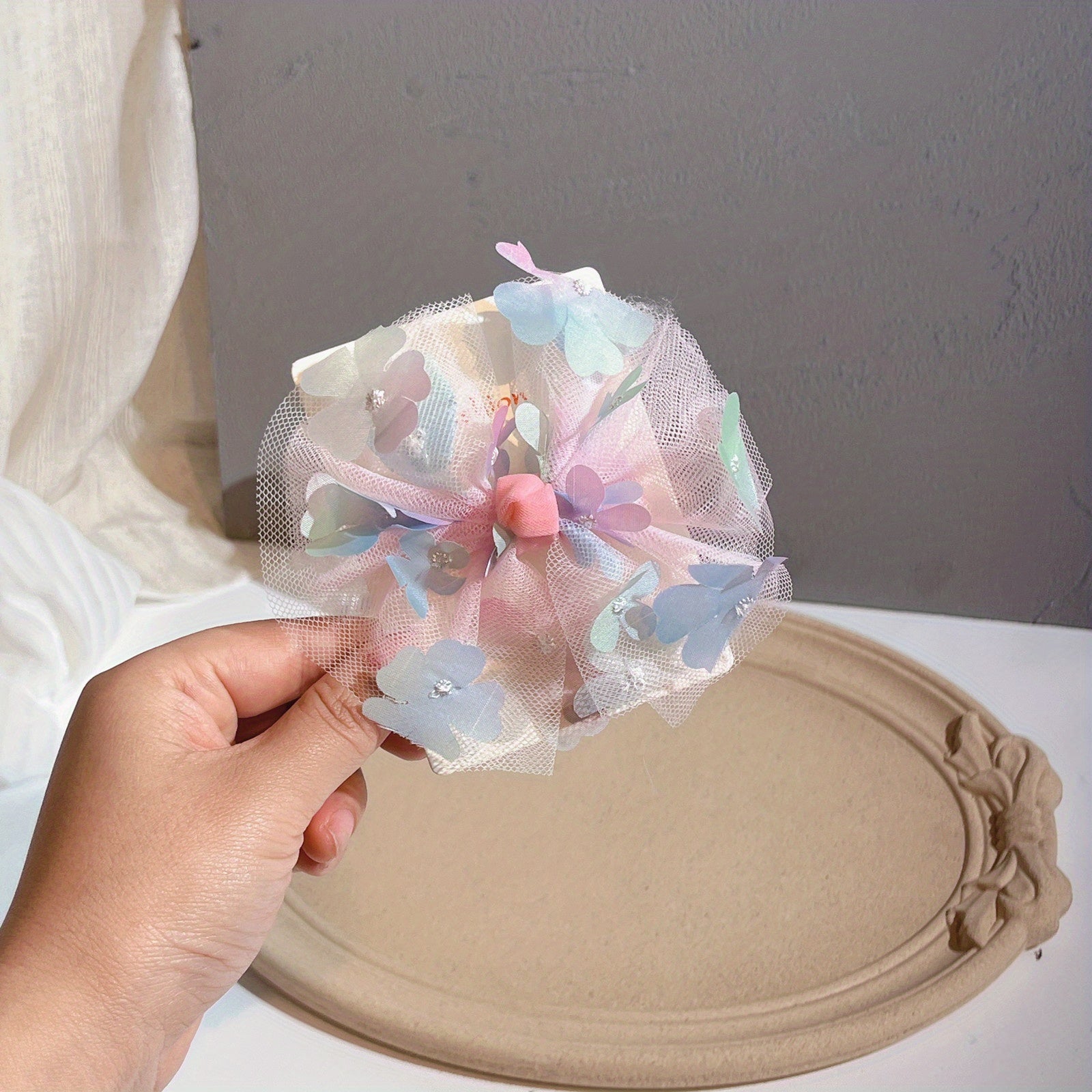 Baby Girls Flowers Mesh Bow Hair Clips Handcraft Headwear