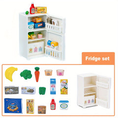 17pcs Mini Refrigerator Toys Simulated Food Dollhouse Micro Kitchen Role Play