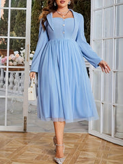 Wedding Dress Contrast Mesh Long Sleeve Midi Bridesmaid Dress