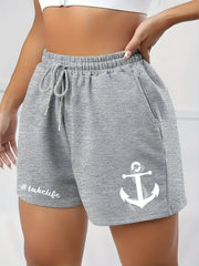 Anchor Print High Rise Sports Shorts With Pockets