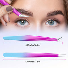 2pcs Precision Lash Tweezers Set Stainless Steel Blackheads Facial Hair Ingrow