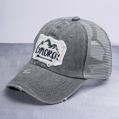 Mountain Pattern Patch Baseball Cap Washed Distressed Trucker Hat