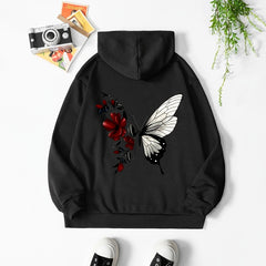 Butterfly Drawstring Hooded Shirt Solid Long Sleeve Sweater