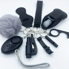 10pc Women's Safety Keychain Set: Alarm, Breaker, Whistle, Opener