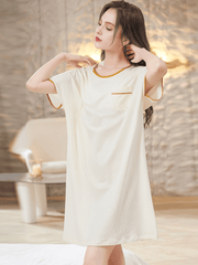 Short Sleeve NightDress Crew Neck Pajama Dress Women's Sleepwear