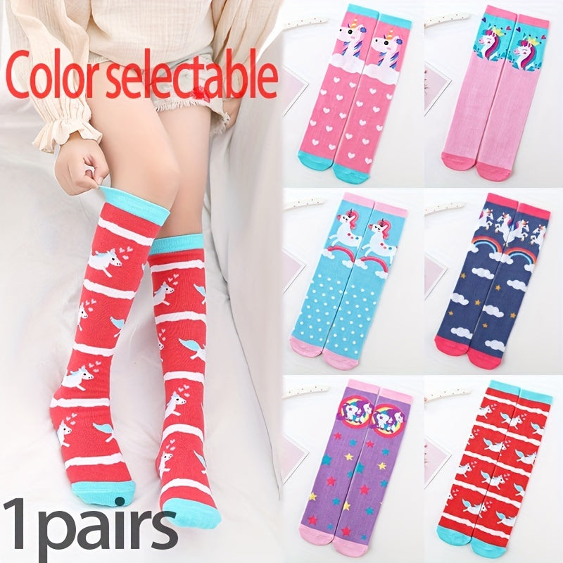 Girls Unicorn Print Over Knee Socks for Kids