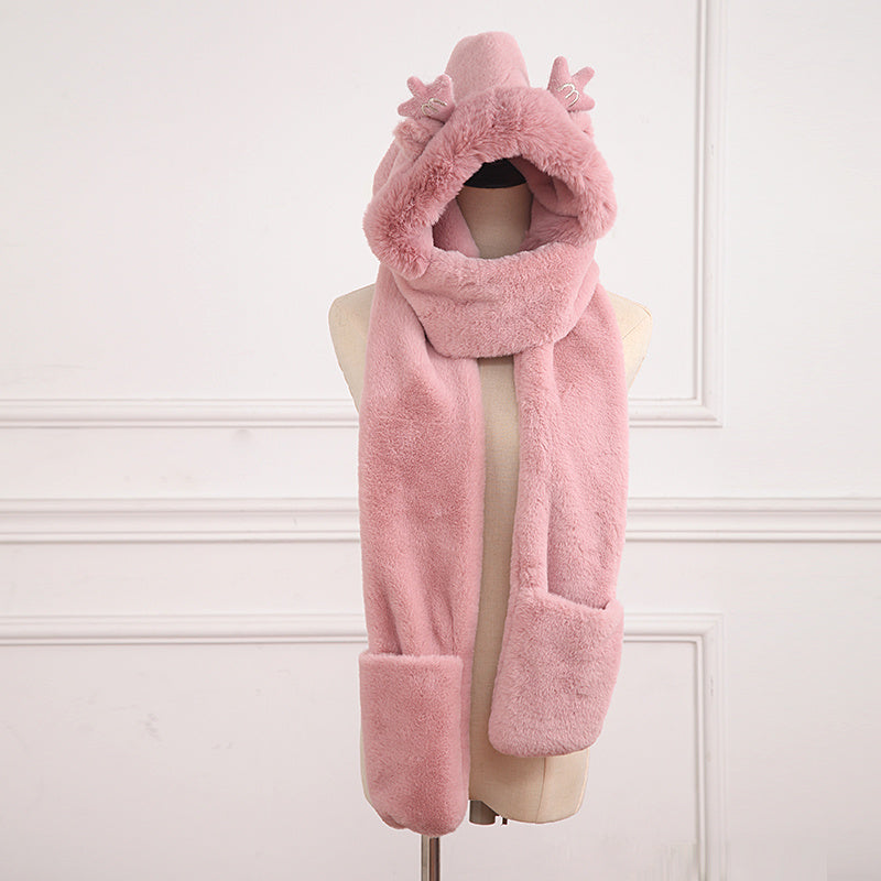 Christmas 3-In-1 Plush Animal Scarf Hat Mittens Set