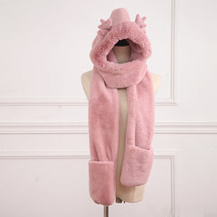 Christmas 3-In-1 Plush Animal Scarf Hat Mittens Set
