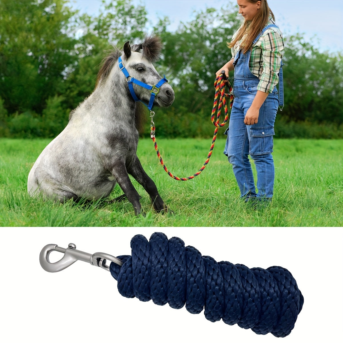 2m Durable Leading Rope With Snap Hook For Horses & Livestock
