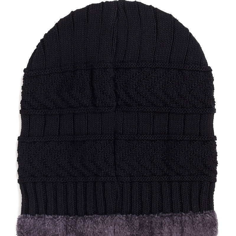 Men Triangle Pattern Knit Winter Thermal Cap