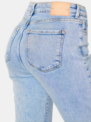 Slim Fit Mom Jeans Slash Pockets Non Stretch Button Closure Denim Pants