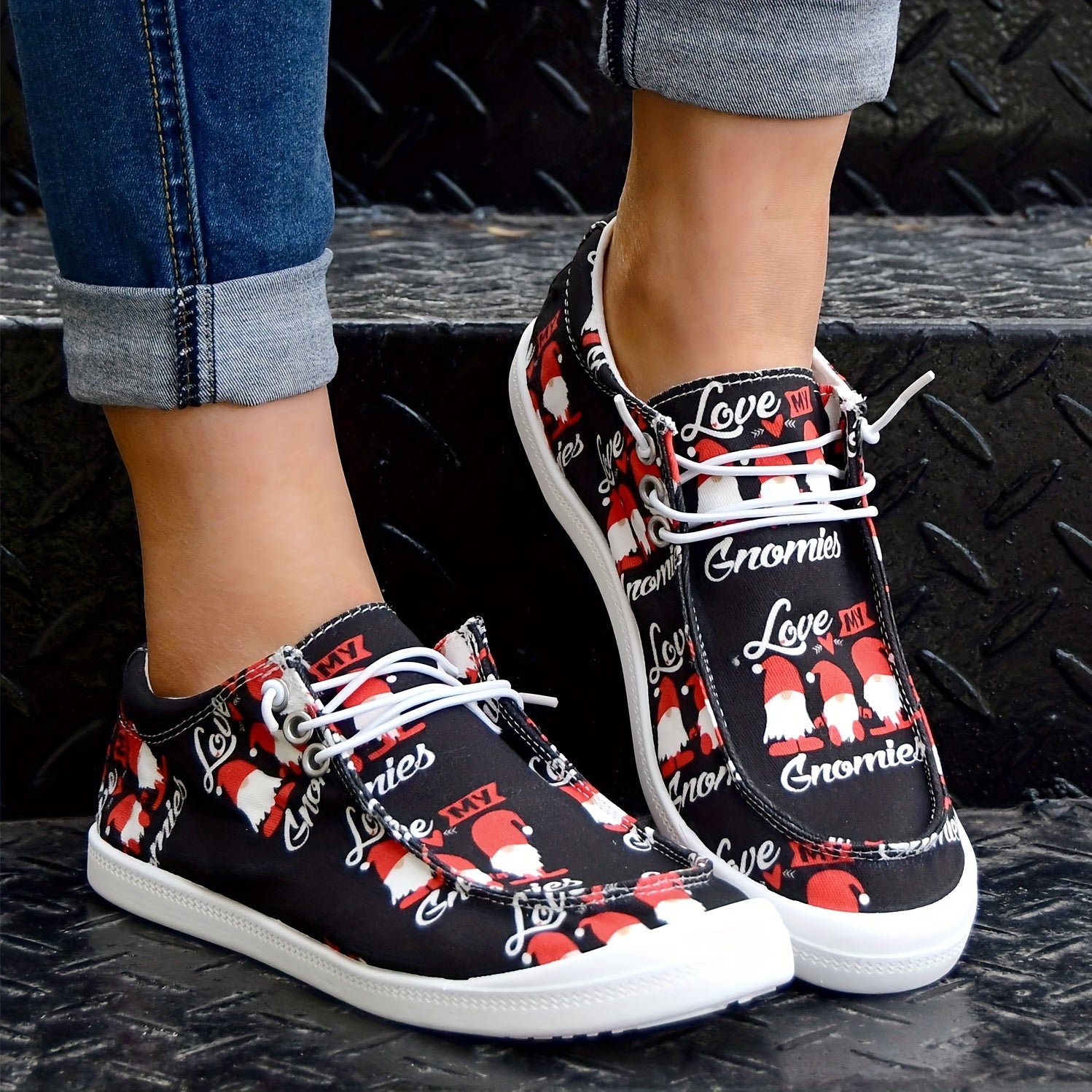 Women's Dwarf Cartoon Canvas Flat Shoes Lightweight Comfortable Walking
