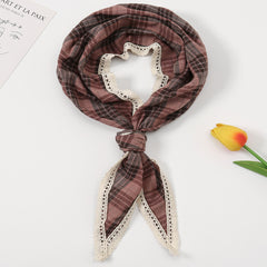 Plaid Triangle Scarf Floral Edge Versatile Fashionable Scarf Neckerchief