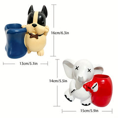 Creative Elephant French Bulldog Pen Cup Resin Pot