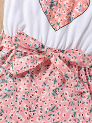 Toddler Girls Floral Heart Graphic Romper Sleeveless Jumpsuit for Beach Vacation