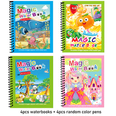 4pcs Reusable Water Coloring Books w/ Pens Animals & Sea Life Themes