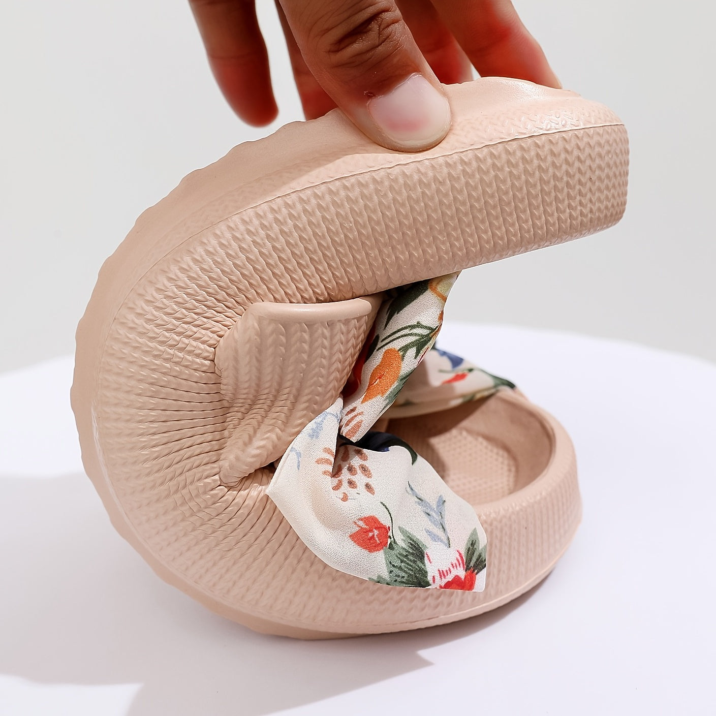 Floral Print Bowknot Slides Soft Sole Lightweight Summer Beach Shoes