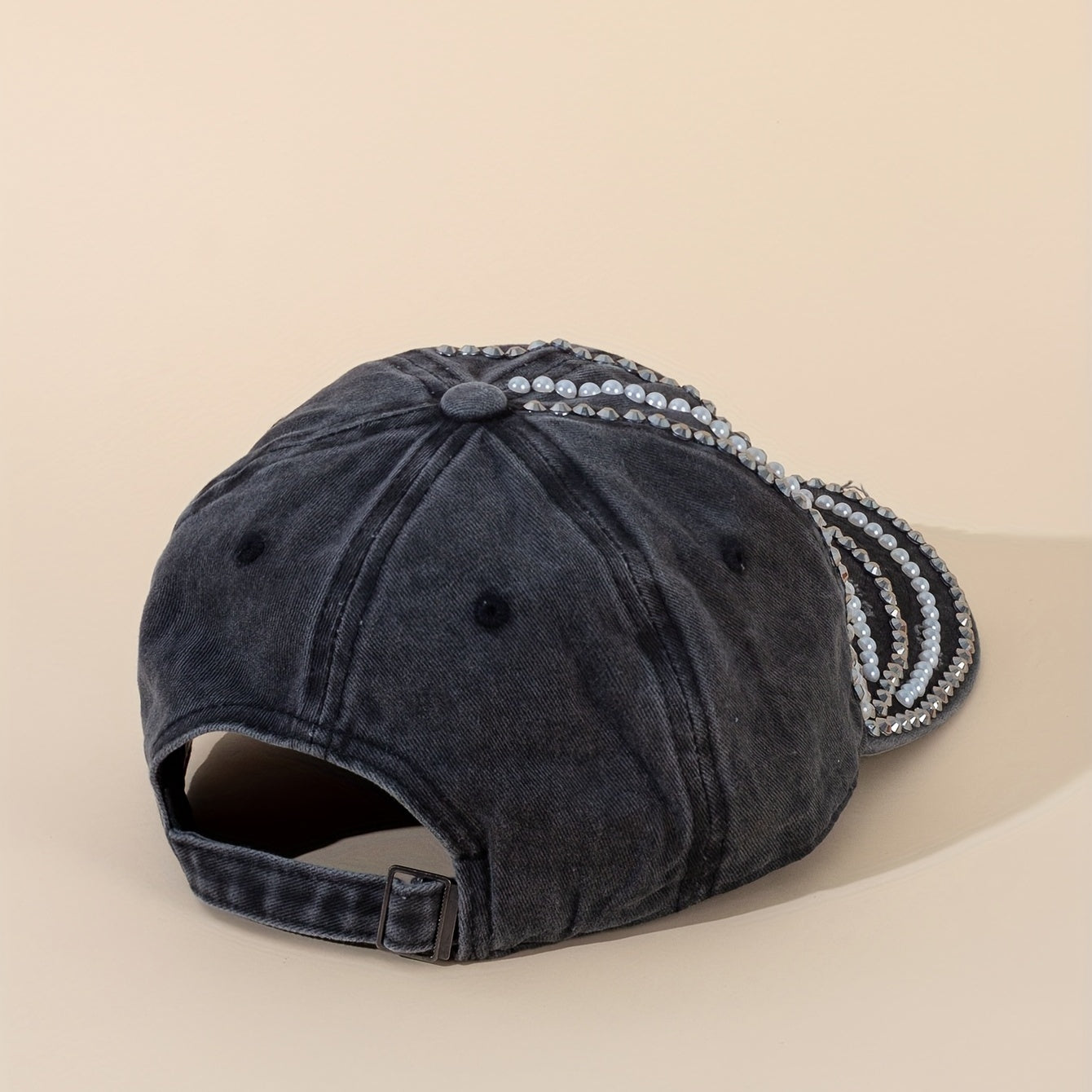 Distressed Ripped Baseball Cap Faux Pearl Rhinestone Vintage Dad Hat