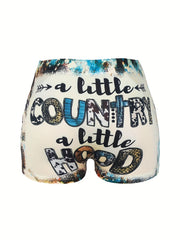 HOOD & Graphic Print Skinny Shorts