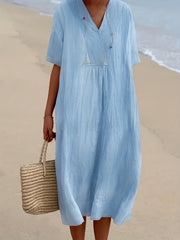 Versatile V Neck Maxi Dress Short Sleeve