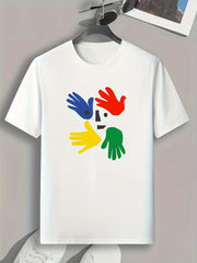 Colorful Hand Print Men's Comfy T shirt For Outdoor Summer