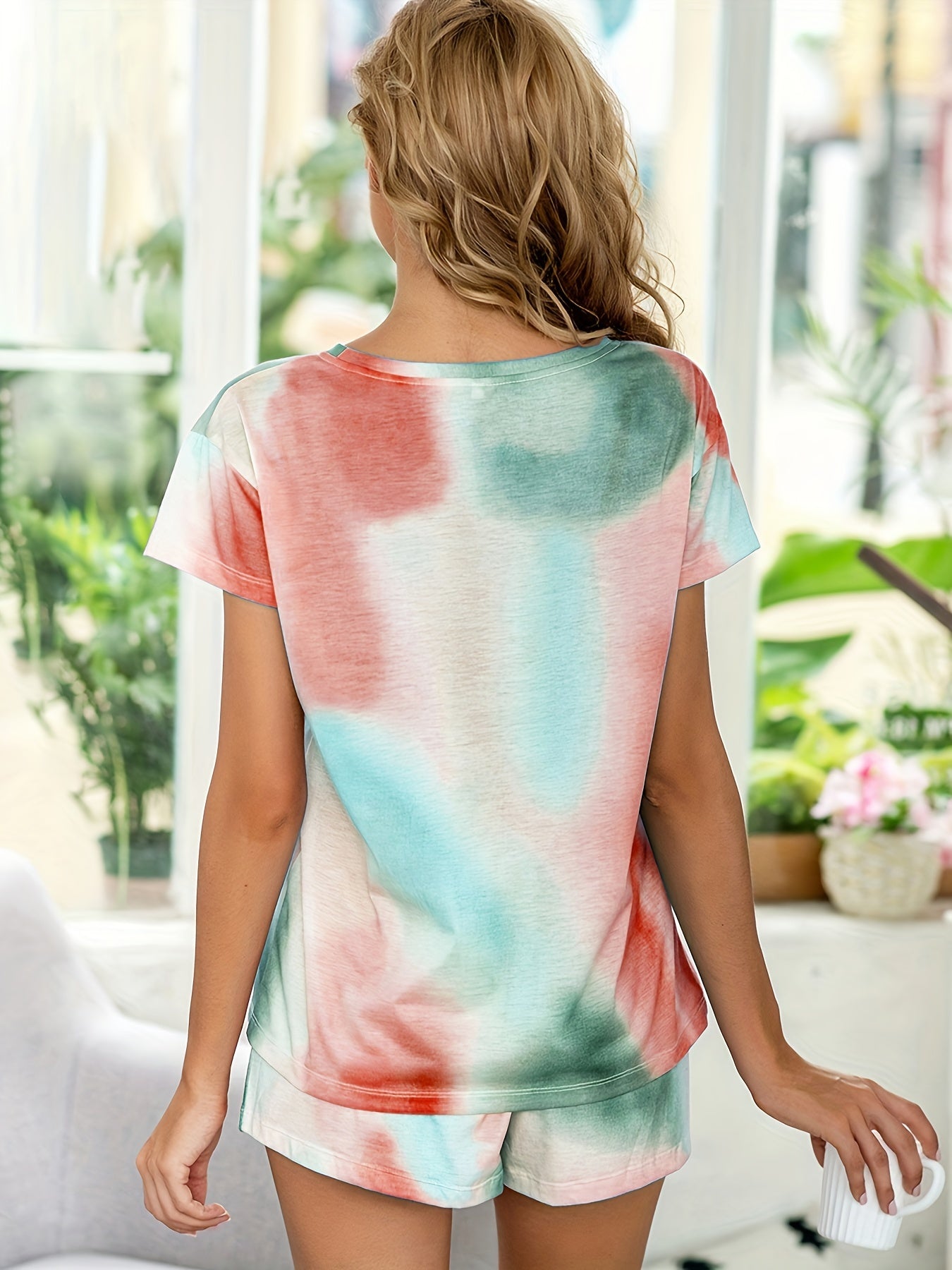 Tie Dye Pajama Set Short Sleeve Crew Neck Top & Shorts Women's Sleepwear