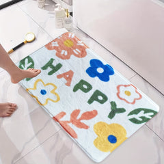 Flower Pattern Floor Mat Soft Bath Rug Machine Washable
