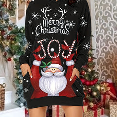 Christmas Casual Dress Women's Long Sleeve Hooded Dress With Pockets