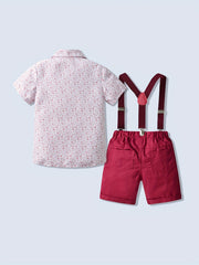 Boy's 2pc Bowtie Shirt & Overalls Set Geometric Pattern Outfits For Summer