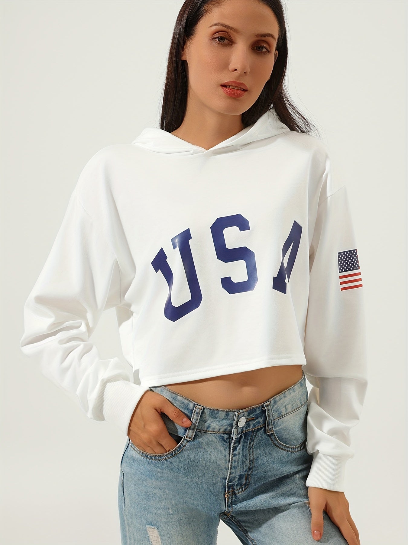 Women's American Flag Graphic Sweatshirt Long Sleeve Round Neck