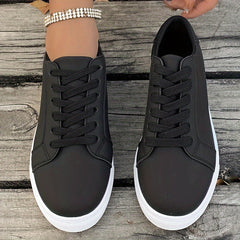 Faux Leather Flat Skate Shoes Lace Up Sneakers