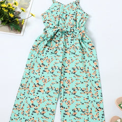 Girls Flower Print Suspender Romper Summer Beach Jumpsuit