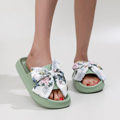 Floral Print Bowknot Slides Soft Sole Lightweight Summer Beach Shoes
